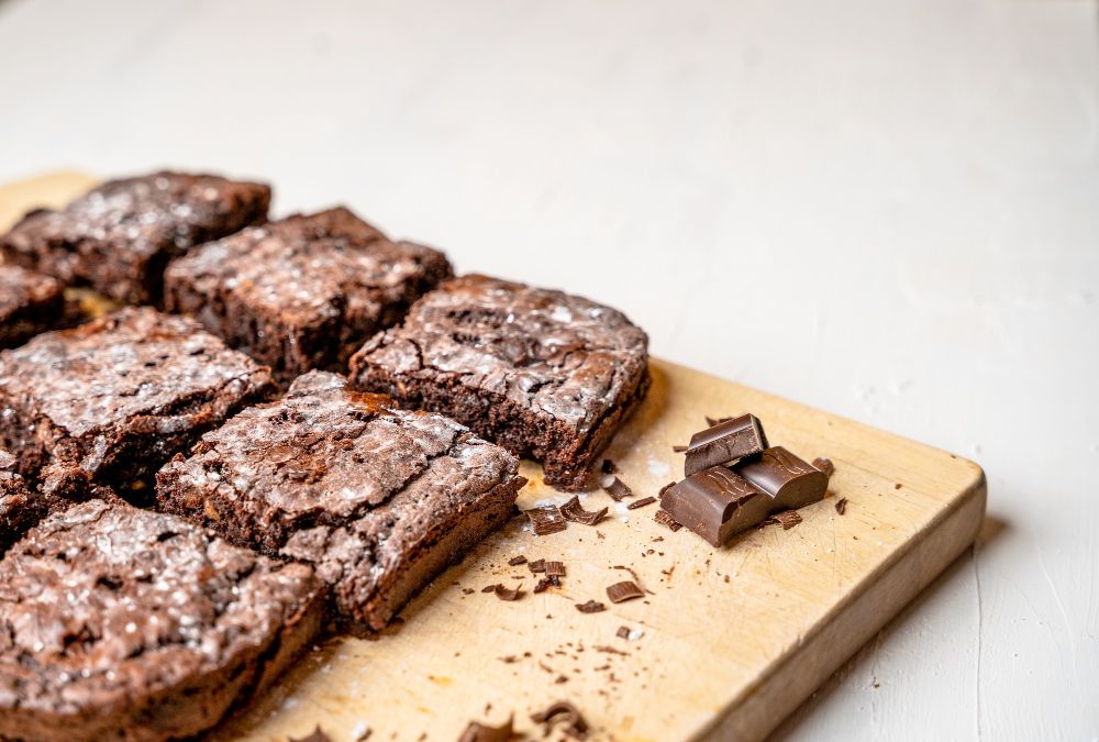 Homemade brownies with calorie count focus and healthy ingredients